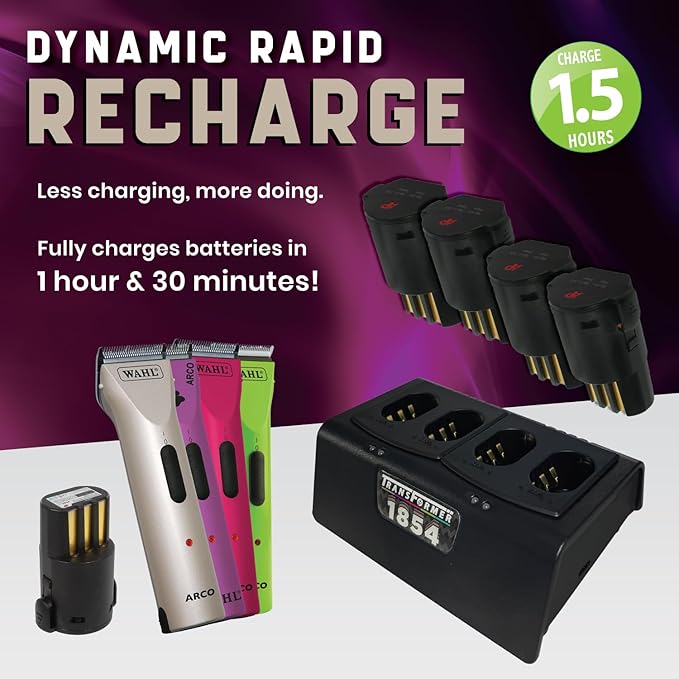 Artisan Power Quad Battery Charger for Wahl Arco and Arco SE Pet Hair Clippers | Durable Connectors, LEDs Status and a Powerful PD Type C Power Supply | Charges Four 1854 Batteries at Once