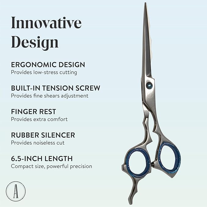 ANDUSTRIAL - Professional Hair Cutting Scissors/Shears For Men/Women/Home/Salon - Premium High Carbon Steel Quality - Smooth And Sharp - 6.5 Inch, Silver