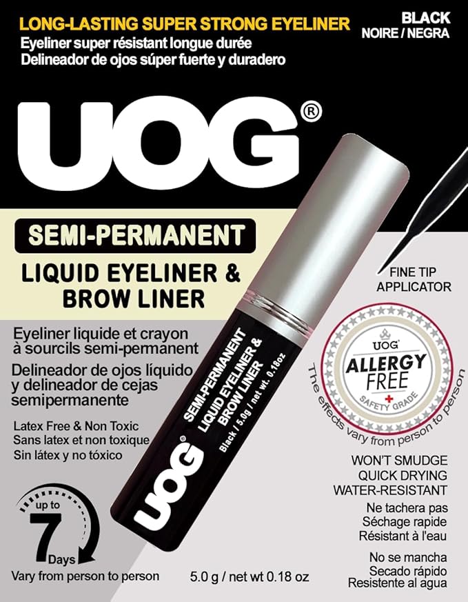 UOG (United One) Liquid Eyeliner & Eyebrow Liner - Waterproof, Semi-Permanent, Smudge-Proof, Lasts Up to 7 Days, Allergy-Free with Precise Slender Tip. 5.0 mL/0.18 Fl oz