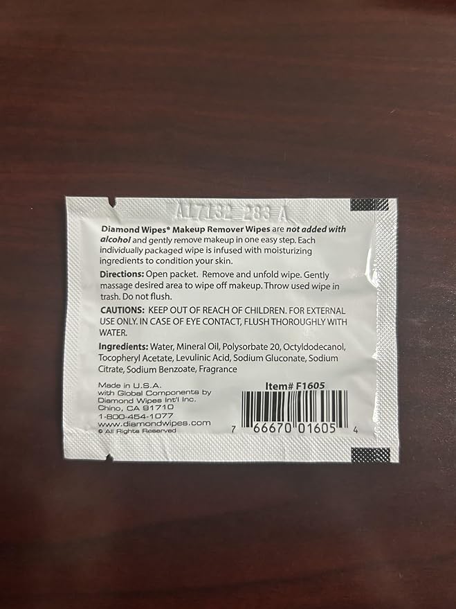 Diamond Wipes Face Cleansing and Waterproof Makeup Remover Wipes, Case of 50 Wipes, Alcohol Free Wipes with Vitamin E