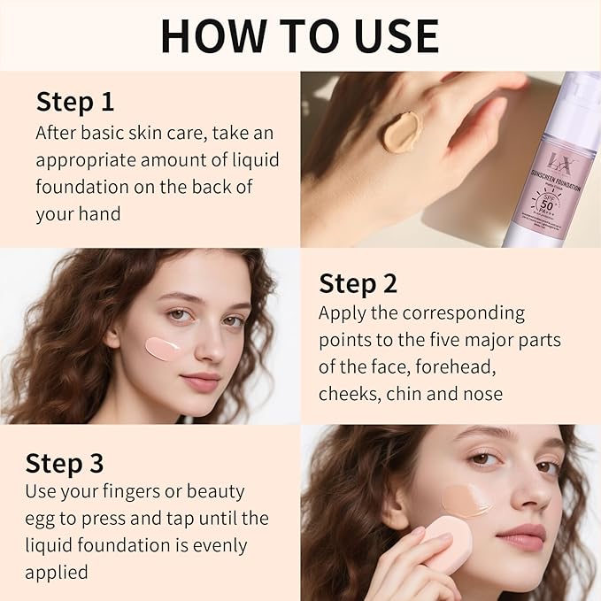 Tinted Face Sunscreen - Waterproof & Lightweight Liquid Foundation with SPF 50++, 3-in-1 Full Coverage Foundation Smooths & Blurs Pores, 403 Deep