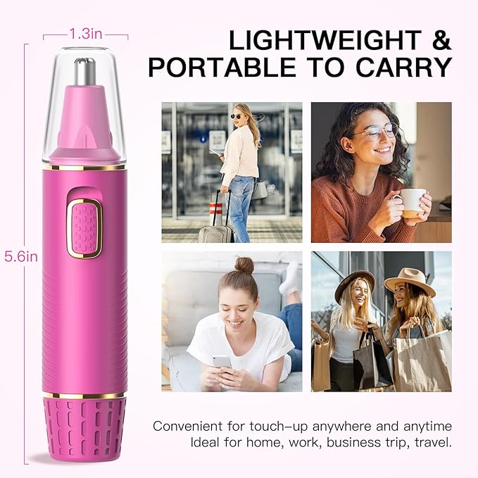 Nose Hair Trimmers for Women Men,Rechargeable Hair Trimmer 2 in 1 Painless Multifunctional Ear and Nose Hair Trimmer with IPX7 Waterproof Dual Edge Blades (Rose)