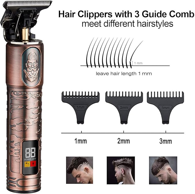 Ornate Hair Clippers for Men, Cordless Edgers Clippers Professional Hair & Beard Trimmer for Barber Pro Zero Gapped T-Blade Trimmer with LCD Display, Rose Gold