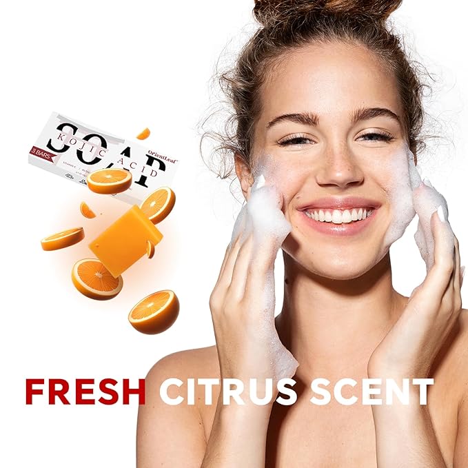 Kojic Acid Soap, Turmeric Soap Bar for Dark Spots, Fresh Citrus Scent, Gentle for Face and Body Wash with Vitamin C, Shea Butter, Retinol, Stocking Stuffers, Christmas Gifts(3 PACK)