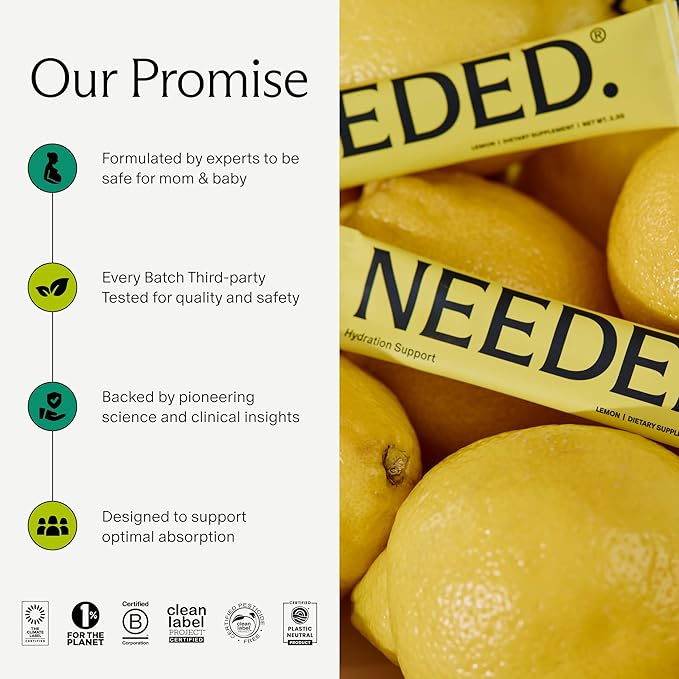 Needed Hydration Support with Electrolytes for Pregnancy & During Lactation & Trace Minerals – 30 Packets Lightly Sweetened with Real Fruit, Lemon