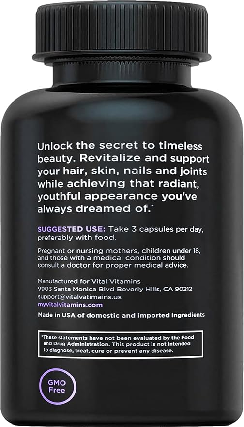 Vital Vitamins Multi Collagen Complex Plus - with Biotin, Hyaluronic Acid, Vitamin C - Type I, II, III, V, X - for Women & Men - Hair, Skin, Nails Beauty Complex - 150 Capsules