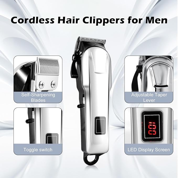 2 Pack Hair Clippers for Men Cordless Clippers for Hair Cutting Rechargeable Beard Hair Trimmer LED Display stocking stuffers for men