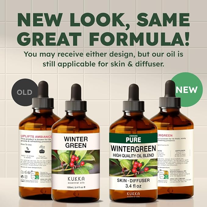 KUKKA Wintergreen Essential Oils - 3.40 Fl Oz - for Hair, Skin, Diffuser, Aromatherapy & DIY Soap Making Scent