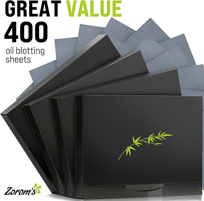 Natural Oil Blotting Sheets for Face with Bamboo Charcoal - 4pk/400 Makeup Friendly Oil Absorbing Sheets for Face - Blotting Papers for Oily Skin - Perfect for Keeping in Purse - Oil Control Film