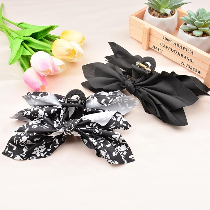 Bow Claw Clips Bow Hair Clips Black 2PCS Big Hair Bows for Women Butterfly Styling Large Hair Clips for Thick Hair for Girls Hair Accessories for Teen