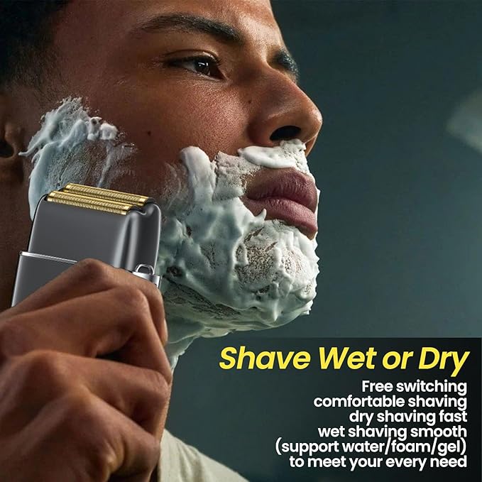 Electric Foil Shavers for Men, 3 Speed Electric Razor for Men, High Speed Dual Floating Blades, IPX7 Waterproof Wet & Dry, LED Display, USB Type C Charging, Foil Razor for Face/Beard/Head (Black)