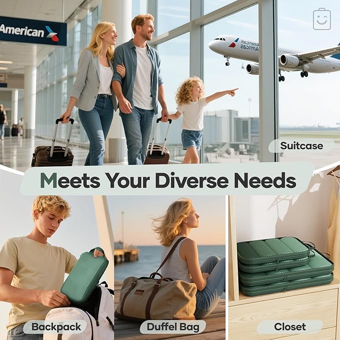 Veken 11 Set Compression Packing Cubes for Travel Essentials,Compressible Expandable Large Luggage Suitcase Organizer Bags for Clothing,Durable Space Saver Storage Bags with Toiletry Bags(Dark Green)