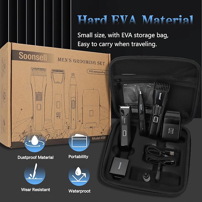 Soonsell Manscape Beard Trimmer for Men,Ball Shaver,Nose Hair Clippers,Electric Razor,Hair Clippers for Men,4 IN1 Men's Grooming Kit,LED Display,Waterproof,Wet/Dry Trimmer