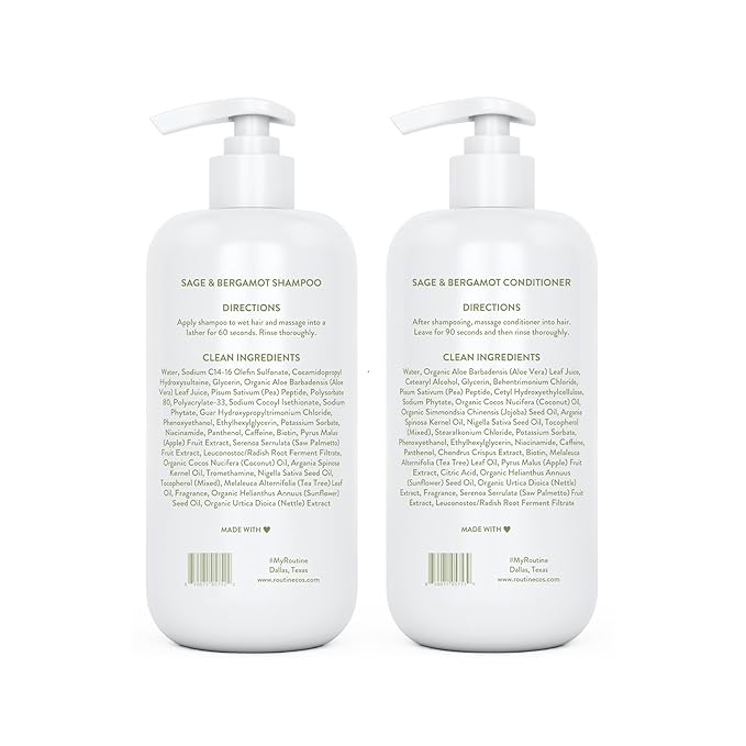 Routine Wellness Anti-Thinning Shampoo and Conditioner Set for Thinning Hair - Biotin DHT Blocker Women & Men - Color Safe Shampoo for Hair Loss & Healthier Hair - Sage & Bergamot (Pack of 2)
