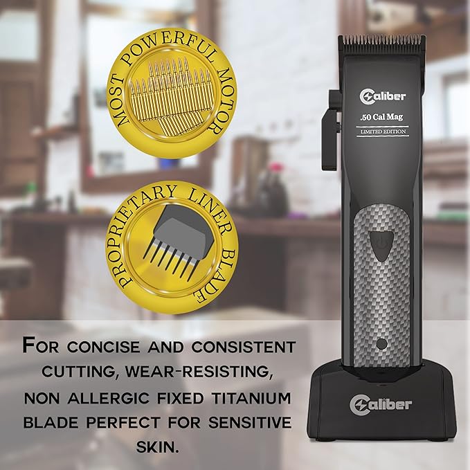 .50 Cal Limited Edition Clipper - Long Lasting 8+ Hours of Power - Ultra Low Noise Technology - Rechargeable Powerful Battery - Easy Zero Gap Cut - Hair Grooming Tool for Men (Black)