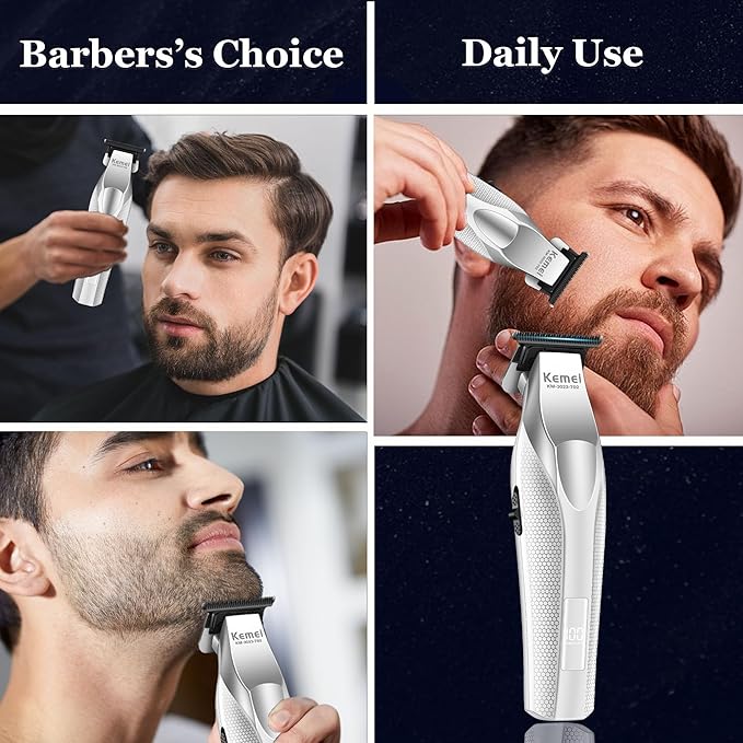 KEMEI 3023-702 Hair & Beard Trimmer for Men, 9000 RPM Zero Gapped Trimmers for Barbers with Full Metal Body, Professional Hair Clippers with LED Display, Ceramic and DLC Blades