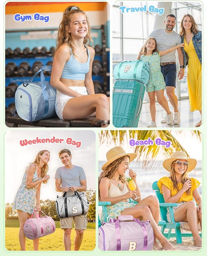 5 Year Old Girl Birthday Gift, Girls Travel Duffle Bag, Kids Initial Overnight Bags with Shoe Compartment, Personalized Weekend Bag with Makeup Pouch, Teen Gifts Trendy Stuff (Letter N)