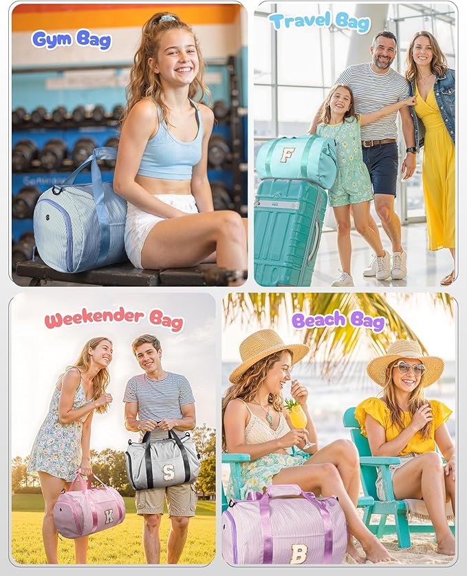 Birthday Gift for Daughter, Girls Travel Duffle Bag, Kids Initial Overnight Bags with Shoe Compartment, Monogram Weekender Bag with Makeup Pouch, Ballet Recital Gifts for Niece (Letter A)