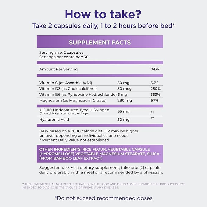 Mobility - Magnesium + Collagen Supplement with Hyaluronic Acid & Vitamin C | Supports Bones, Joints & Muscles | Gluten-Free & Non-GMO | 60 Capsules for Men & Women