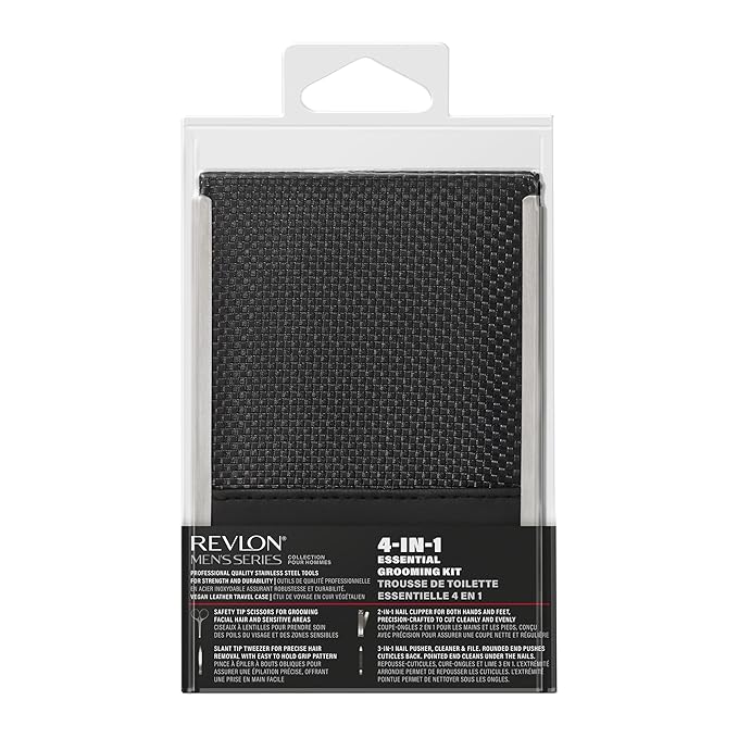 Revlon Men's Grooming Kit, 5-Piece Travel Essentials Set, Includes Clippers, Scissors, File, Tweezers and Carrying Case, Stocking Stuffer for Him, 1 count