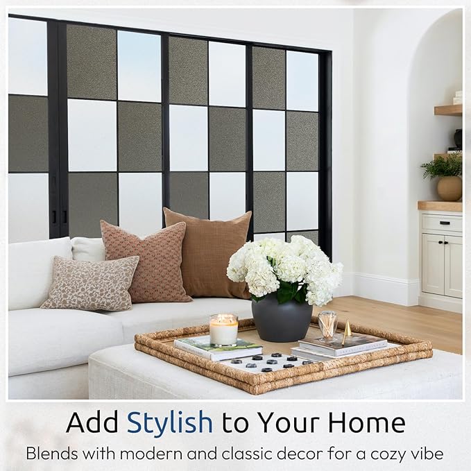 rabbitgoo Privacy Window Film, Static Cling Privacy Film for Glass Windows, Removable Grey Frosted Sun Light Blocking Coverings House Tint for Home Bathroom Garage, Taupe, 17.5 x 78.7 Inches