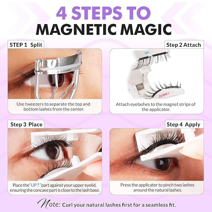 Bepholan Soft Magnetic Lashes with Applicator,No Glue Needed Reusable Magnetic Eyelashes Natural Look Easy to Wear and Remove Waterproof Cruelty-free False Eyelashes(RC01)
