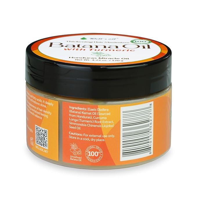 Well's Oil Pure Batana Oil with Turmeric Extract | 100% Natural & Unrefined | Cold-Pressed in Honduras | Nourishes & Conditions Hair | Suitable for All Hair Types (4.23 oz / 119 g)