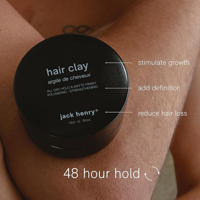 Jack Henry Premium Hair Clay for Men - Matte Finish, All Day Hold, Low Shine, Hair Styling Clay for All Hair Types - Natural, Organic Award Winning Formula - Natural Scent (1.6 oz)