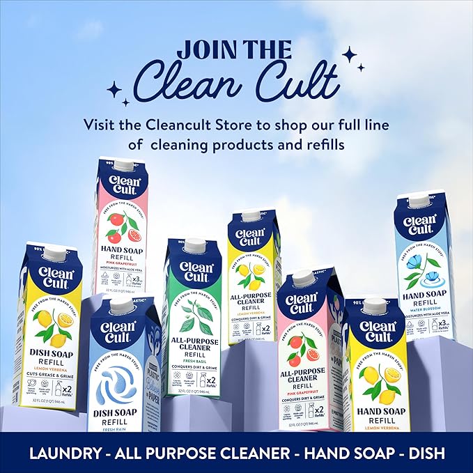 Cleancult Liquid Hand Soap Refill - Water Blossom - Moisturizes Dry & Sensitive Skin - Made with Aloe Vera & Essential Oils - Eco Friendly - Paper-Based Packaging - 32 oz/3 Pack