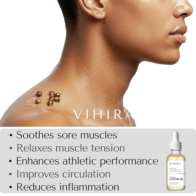 Premium Organic Castor Oil (2 Fl Oz), Cold Pressed, 100% Pure, Extra Virgin, Hexane Free, Castor Oil for Hair Growth, Eyelash, Eyebrow, Cuticles, Nails, Skin, Belly Button, Muscle & Wellness.