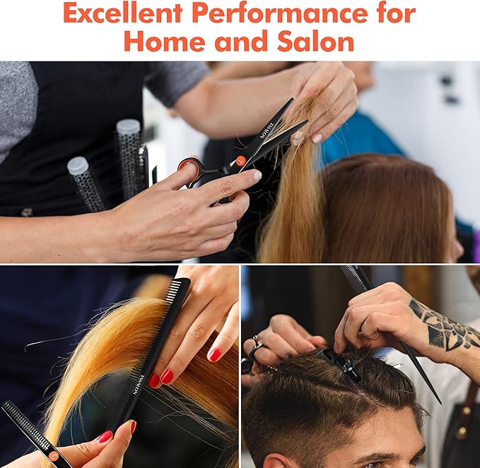 TASALON Hair Cutting Scissors Kit- All-in-1 Set of Hair Cutting Scissors - Professional Hair Shears, Thinning Scissor, Hair Comb, Neck Duster in Leather Bag -Haircut Scissor Kit