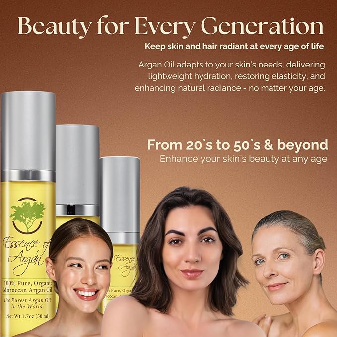 Essence Of Argan Moroccan Argan Oil for Hair, Skin & Nails - Natural Eco-Certified Cold Pressed Oil for Skin Moisturization - Non-Greasy Formula for Hair and Nail Growth - 1 Oz /30ml