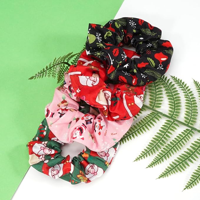 Christmas Hair Scrunchies Snowflake Santa Christmas Tree Antlers Elk Snowman Hair Ties Soft Elastic Hair Bands for Women Girls Gifts Ponytail Holders Hair Accessories