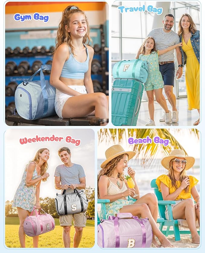 Tween Girl Birthday Gifts, Girls Travel Duffle Bag, Kids Initial Overnight Bags with Shoe Compartment, Personalized Weekend Bag with Cosmetic Pouch, Dance Recital Gift for Niece (Letter Y)