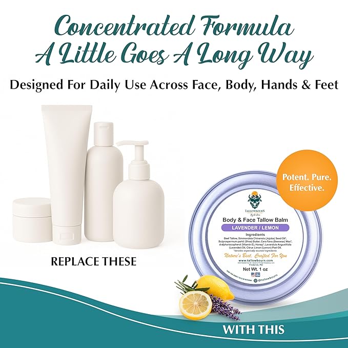 Dr. Dave's Primal Essence Grass Fed Beef Tallow Balm for Face and Body with Shea Butter, Organic Jojoba Oil, Honey, and Beeswax – Beef Tallow for Skin – Lavender and Lemon – 1 oz