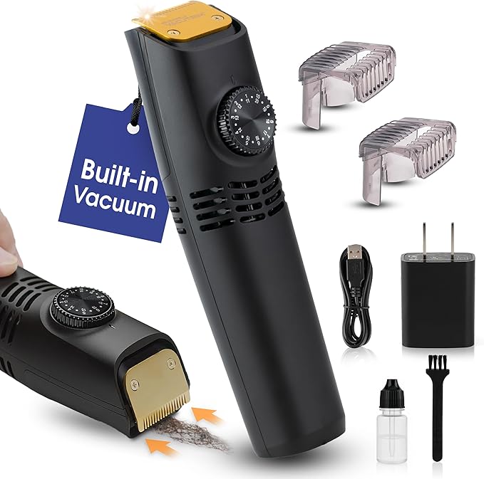 Bell+Howell Vacutrim Cordless Beard Trimmer ā Rechargeable Electric Shaver with Built-in Vacuum, 20 Trim Settings, LED Indicator ā for Mustache, Sideburns, Facial Hair ā Deluxe, 7.5" As Seen On TV