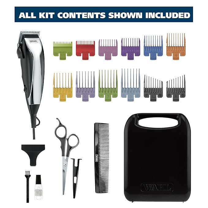 Wahl Home Haircutting Corded Clipper Kit with Adjustable Taper Lever, and 10 Color Coded Guards for Easy Clipping & Trimming - Model 79722