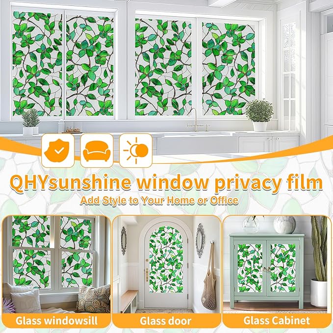 Window Privacy Film Stained Glass Window Film Frosted Window Film Window clings Non-Adhesive Reusable Decorative for Home Removable (Green Frosted, 23.6 X 78.7 in)