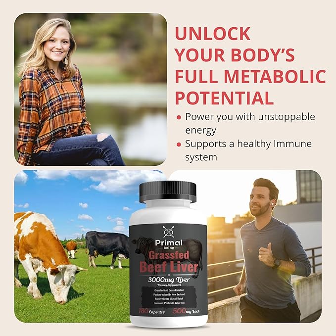 Primal Being Grassfed Beef Liver - 3000mg Freeze Dried Capsules - Pasture Raised in New Zealand - Natural Beef Organ Supplement - Liver Supplement for Energy and Wellness - 180 Count