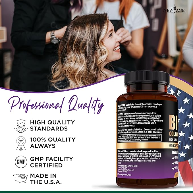 NEW AGE Biotin Collagen Keratin Hyaluronic Acid - 50,000mcg Hair Growth Vitamins for Men and Women, Nails, Hair, Skin Vitamins and DHT Blocker with Vitamin E Folic Acid Pumpkin Seed MSM- 180 Count