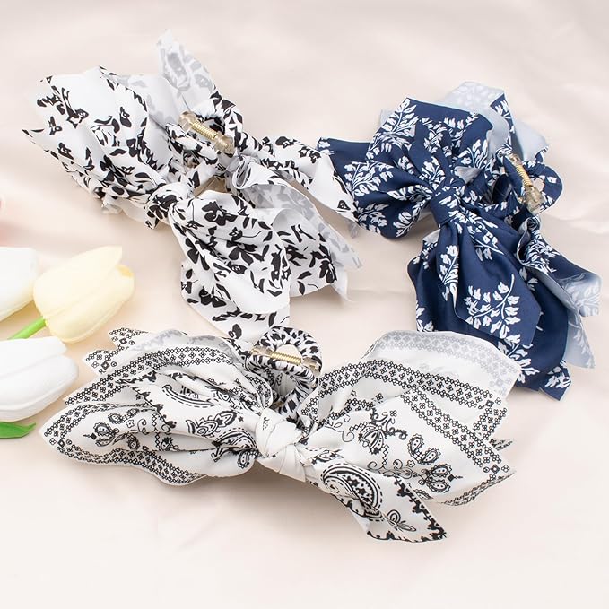 Bow Claw Clips Bow Hair Clips Blue White 3PCS Big Hair Bows for Women Butterfly Styling Large Hair Clips for Thick Hair for Girls Hair Accessories for Teen