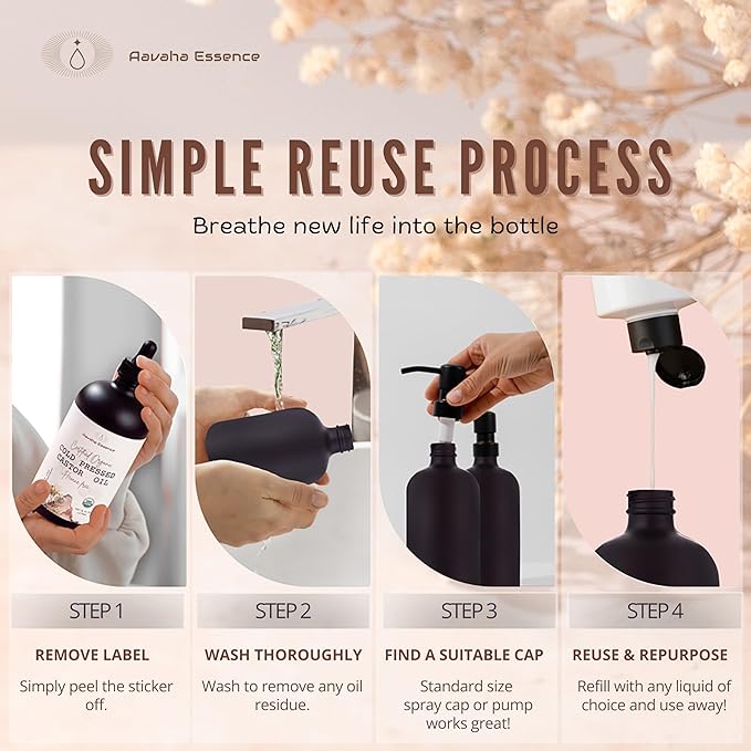 Organic Castor Oil – Cold-Pressed, Hexane-Free, 100% Pure & USDA Certified – Cold Pressed Oil for Hair, Skin, Eyelashes & Brows – 16 oz Glass Bottle with Dropper + Mini Glass Roll-On