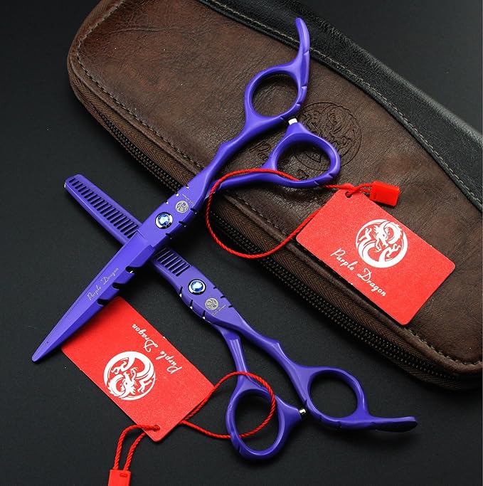 Purple Dragon Professional Japan 440C Hair Salon Cutting Shear and Barber Thinning Scissor Hairdressing Shear Set with Bag