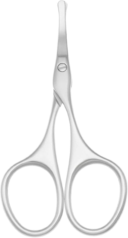 Multicolor Professional Grooming Scissors for Personal Care Facial Hair Removal and Ear Nose Eyebrow Trimming Stainless Steel Fine Straight Tip Scissors 3.9 Inch (Curved Safety Head Silver)