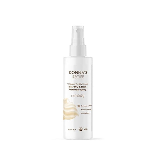 Donna's Recipe by Tabitha Brown | Whipped Vanilla Cream Blow-Dry & Heat-Protectant Spray – 450 °F Protection, Faster Drying, Frizz Control – 5.5 fl oz