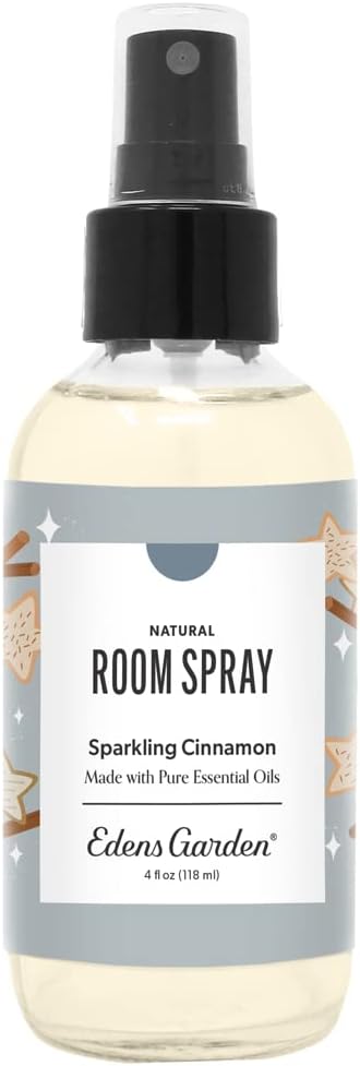 Edens Garden Sparkling Cinnamon Natural Room & Linen Spray – 100% Pure Essential Oil Aromatherapy Mist for Holiday & Christmas Scents – Non-Toxic, Long-Lasting Festive Air Freshener, 4 fl oz (118 ml)