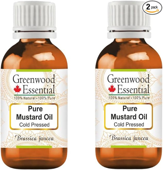 Greenwood Essential Pure Mustard Oil (Brassica juncea) Cold Pressed (Pack of Two) 50ml X 2 (3.38 oz)