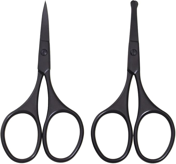Multicolor Professional Grooming Scissors for Personal Care Facial Hair Removal and Ear Nose Eyebrow Trimming Stainless Steel Fine Straight Tip Scissors 3.9 Inch (Black Set D)