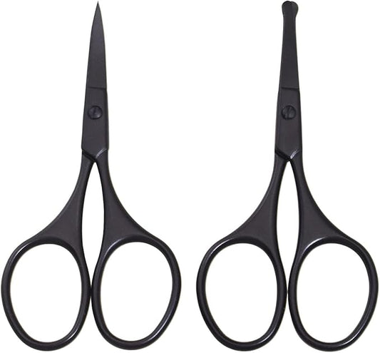 Multicolor Professional Grooming Scissors for Personal Care Facial Hair Removal and Ear Nose Eyebrow Trimming Stainless Steel Fine Straight Tip Scissors 3.9 Inch (Black Set D)