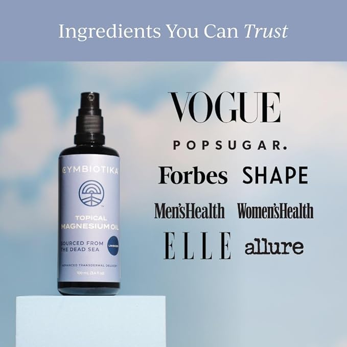 CYMBIOTIKA Topical Magnesium Oil Spray for Body, USA Made, Supplement for Leg Cramps, Muscle, Joint Health & Sleep Support, Includes Magnesium Chloride, Lavender Extract, Aloe Vera - Skin Applicator